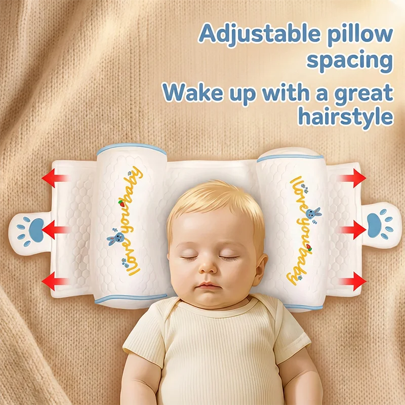 Customized Head Shape Pillow for Infant 0-12 Months Adjustable Width Breathable Cotton with Natural Millet Filling for Baby