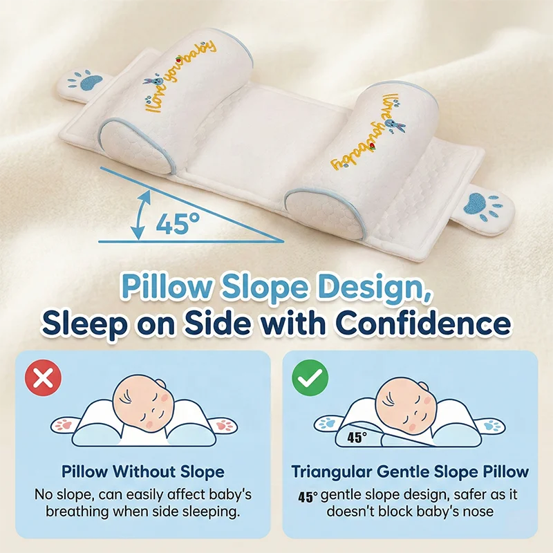 Customized Head Shape Pillow for Infant 0-12 Months Adjustable Width Breathable Cotton with Natural Millet Filling for Baby