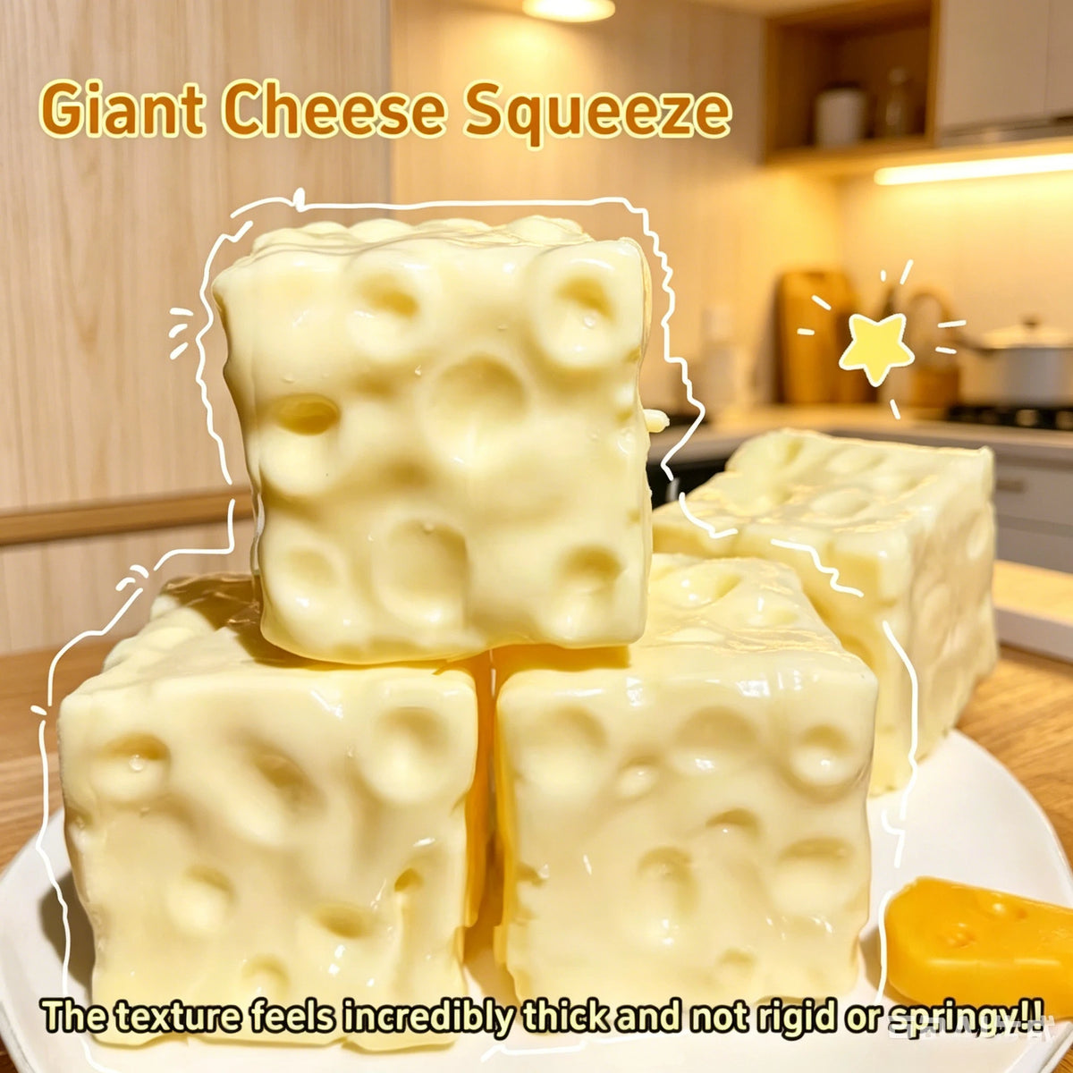 Giant Cheese Shaped Squeeze Stress Relief Toy Soft Thick Squishy Fidget Toy Non-Rigid Non-Springy Anxiety Relief for Kids Adults