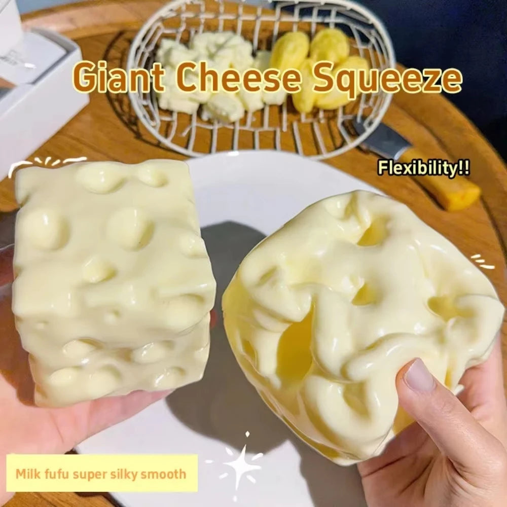 Giant Cheese Shaped Squeeze Stress Relief Toy Soft Thick Squishy Fidget Toy Non-Rigid Non-Springy Anxiety Relief for Kids Adults